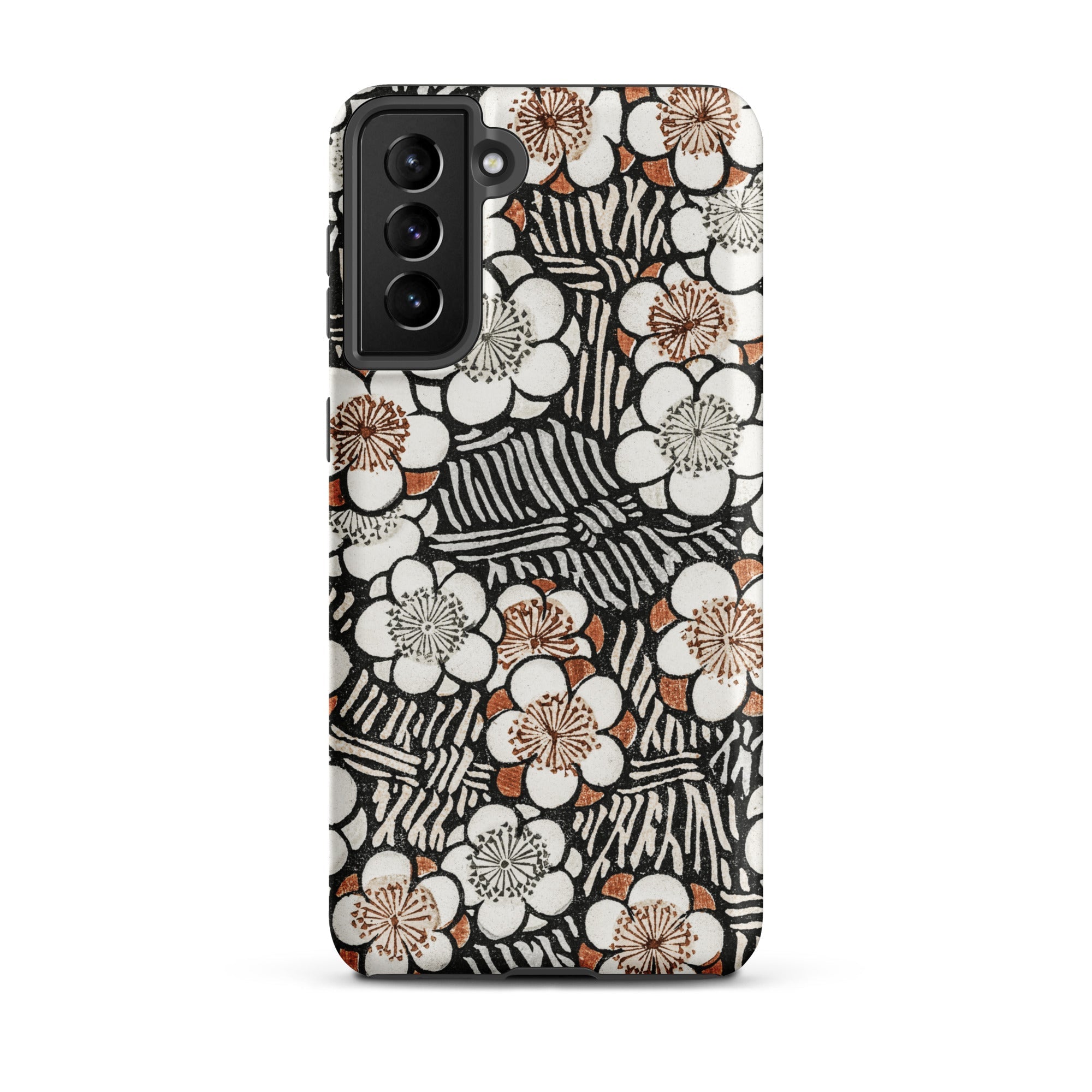 Floral Pattern Bijutsu Sekai Watanabe Seitei Samsung Case, Galaxy S21 Plus / Matte, Smartphone Case White Brown Floral Pattern Black Striped
