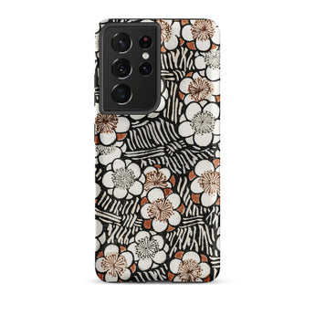 Floral Pattern - Bijutsu Sekai Watanabe Seitei Samsung Case, Galaxy S21 Ultra / Matte, Smartphone Case White Brown Floral Pattern Black
