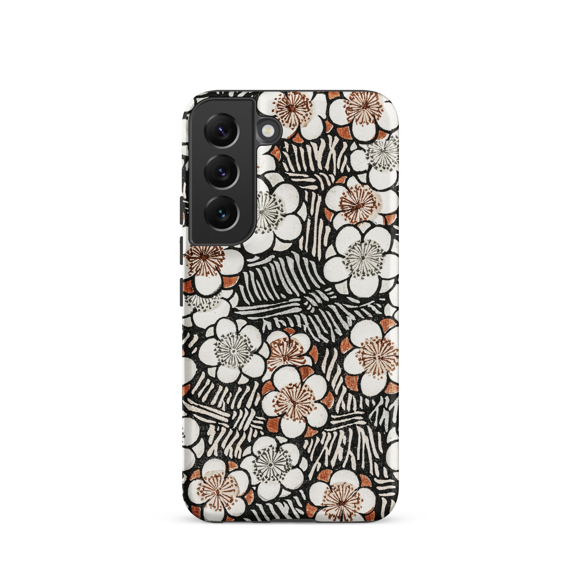 Floral Pattern Bijutsu Sekai Watanabe Seitei Samsung Case, Galaxy S22 / Matte, Black White Floral Phone Case Brown Accents