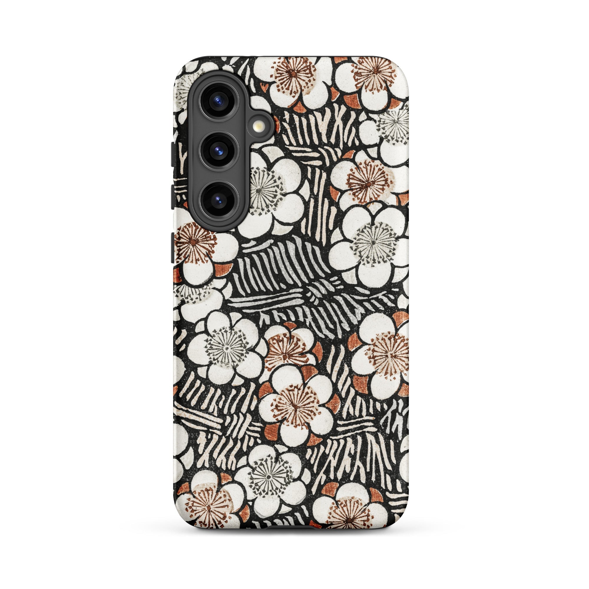 Floral Pattern Bijutsu Sekai Watanabe Seitei Samsung Case, Galaxy S24 Plus / Matte, Smartphone Case Black White Striped Pattern
