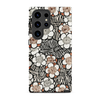 Floral Pattern - Bijutsu Sekai Watanabe Seitei Samsung Case, Galaxy S24 Ultra / Matte, Phone Case Black White Floral Pattern Brown Accents