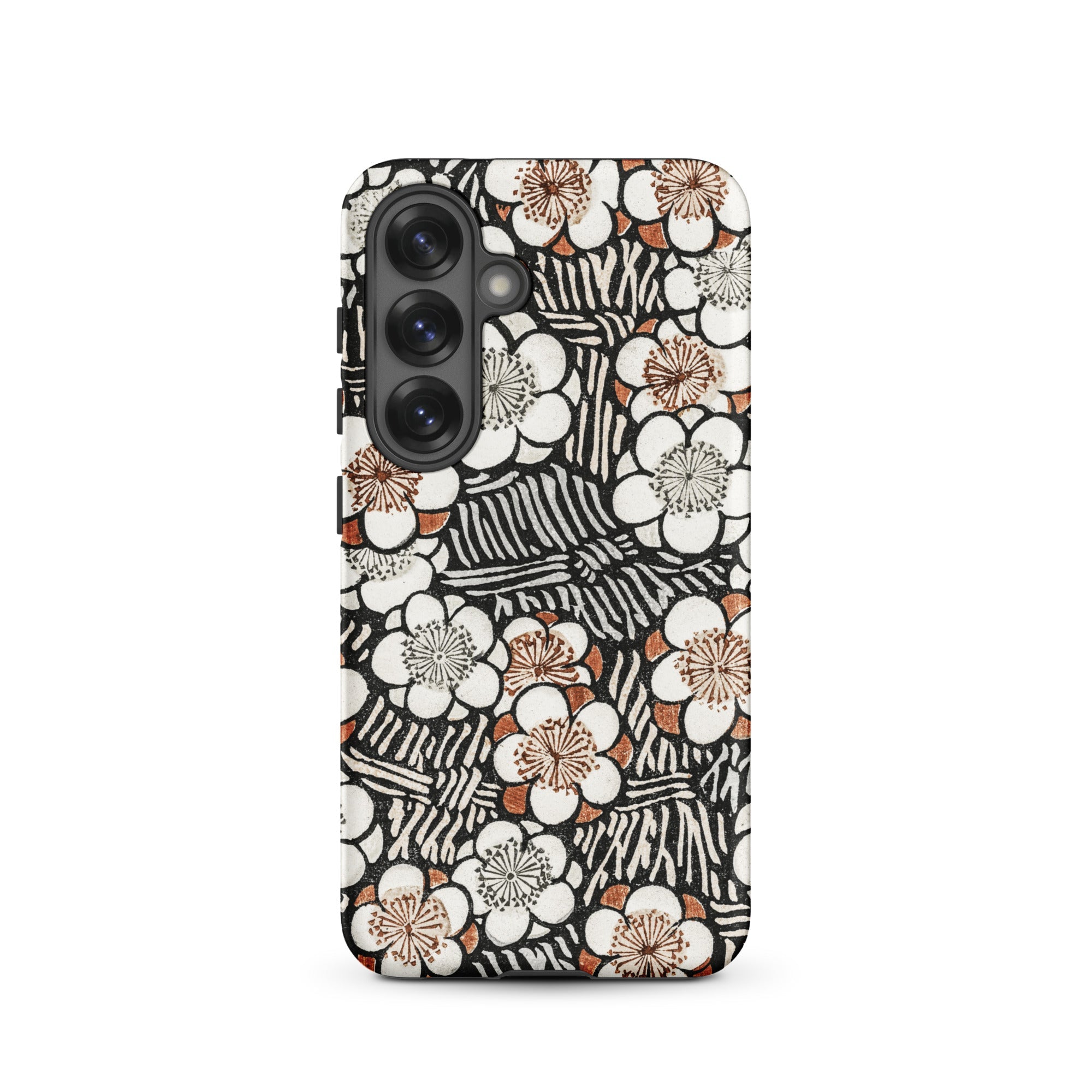 Floral Pattern Bijutsu Sekai Watanabe Seitei Samsung Case, Galaxy S25 / Matte, Phone Case Black White Floral Striped Pattern