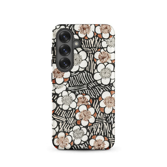 Floral Pattern - Bijutsu Sekai Watanabe Seitei Samsung Case, Galaxy S25 / Matte, Phone Case Black White Floral Striped Pattern