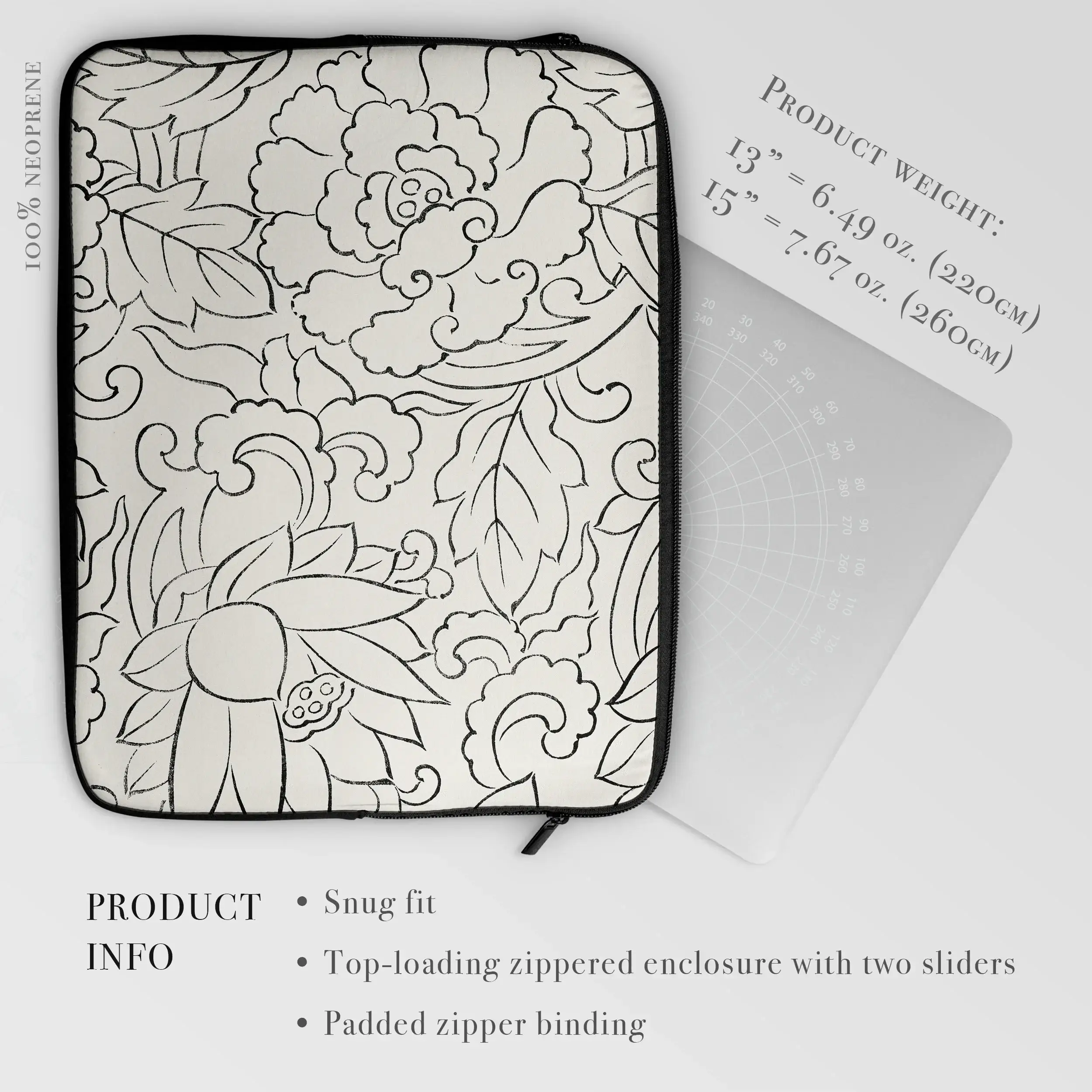 Black & White Floral Woodblock Print - Taguchi Tomoki Laptop Sleeve Computer Covers Skins