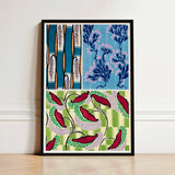 Framed Art Print Vibrant Stylized Botanical Design Teal, Coloris Nouveaux, Nouveau