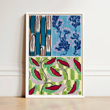 Framed Art Print Vibrant Stylized Botanical Design Vertical, Coloris Nouveaux, Nouveau