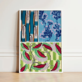 Framed Art Print Vibrant Stylized Botanical Design Teal, Coloris Nouveaux, Nouveau