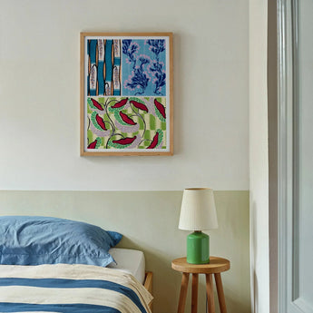 Floréal-dessins & Coloris Nouveaux - E.a. Séguy Art Print / Canvas Framed Artwork Blue Floral Patterns Red-green Feather Designs Art