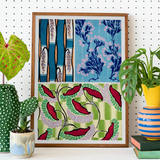 Floréal-dessins & Coloris Nouveaux - E.a. Séguy Art Print / Canvas Framed Artwork Botanical Prints Blue Bamboo Stalks Red Art Print,