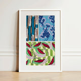 Floréal-dessins & Coloris Nouveaux - E.a. Séguy Art Print / Canvas Framed Artwork Vibrant Stylized Botanical Print Vertical Teal Art