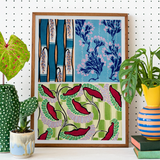 Floréal-dessins & Coloris Nouveaux - E.a. Séguy Art Print, Framed Artwork Botanical Prints Blue Bamboo Stalks Red