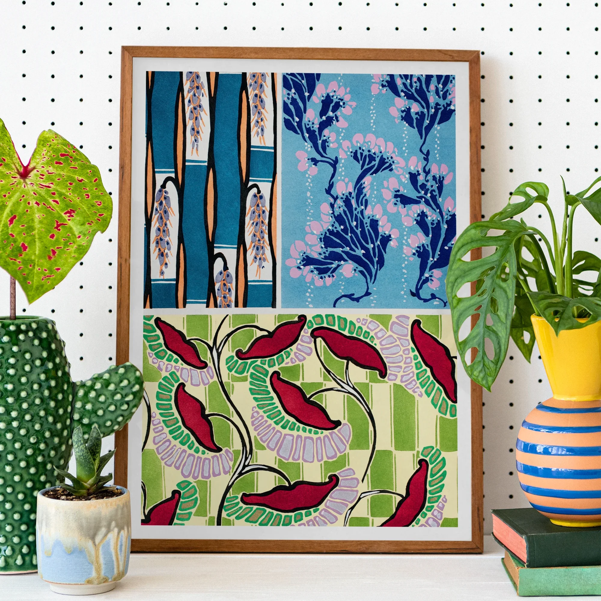 Floréal-dessins & Coloris Nouveaux - E.a. Séguy Art Print, Framed Artwork Botanical Prints Blue Bamboo Stalks Red