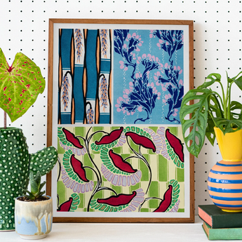 Floréal-dessins & Coloris Nouveaux - E.a. Séguy Art Print, Framed Artwork Botanical Prints Blue Bamboo Stalks Red