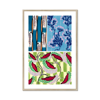 Floréal-dessins & Coloris Nouveaux - E.a. Séguy Art Print, Framed Artwork Split Design Bamboo Blue Flowers Stylized