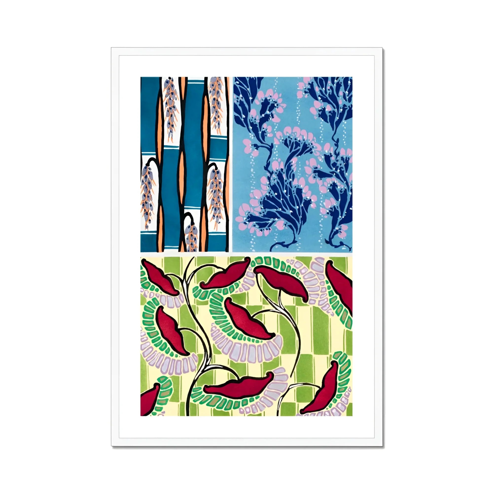 Floréal-dessins & Coloris Nouveaux - E.a. Séguy Art Print, Framed Artwork Split Panels Bamboo Stalks Floral Patterns