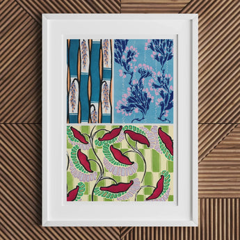 Floréal-dessins & Coloris Nouveaux - E.a. Séguy Art Print, Framed Artwork Three Distinct Floral Botanical Patterns Vibrant
