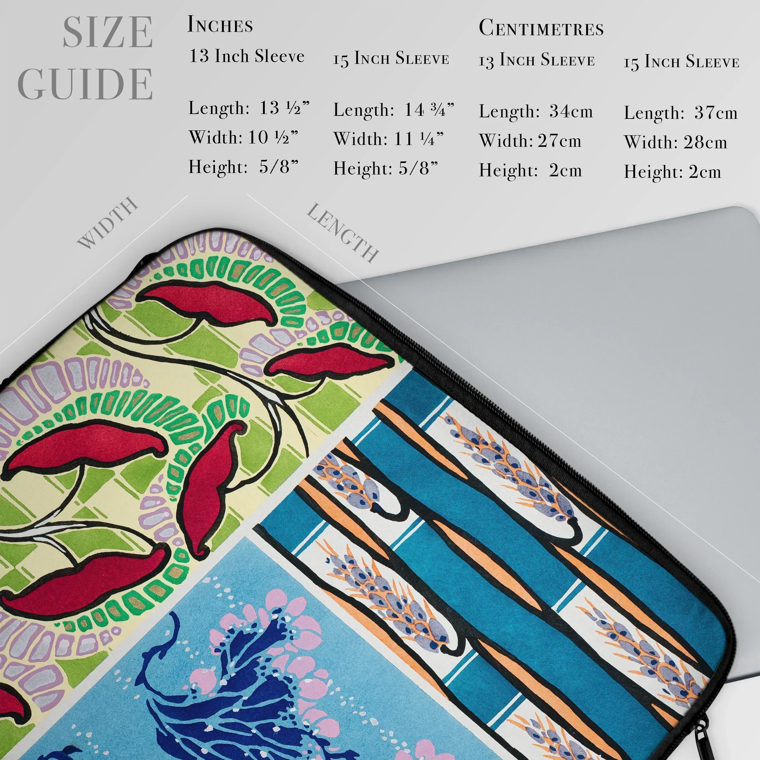 Floréal-dessins & Coloris Nouveaux - E.a. Séguy Laptop Sleeve, Colorful Patterned Laptop Sleeve Case Size Guide Information