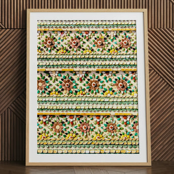 Floral Thai temple mosaic art print, framed
