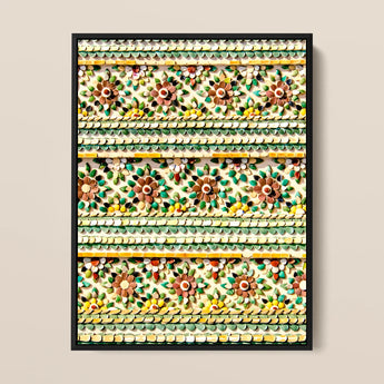 Flower Beds - Floral Thai Temple Mosaic Art Print / Canvas, 12x16’’ / 31x41cm / Black Frame, Posters Prints & Visual Artwork, Toby Leon