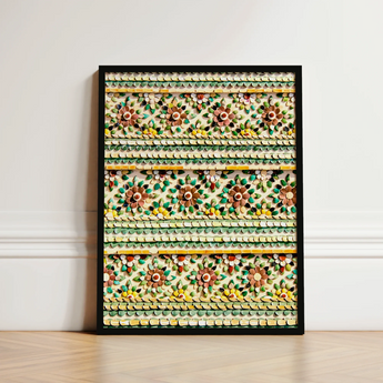 Framed Decorative Wall Art Piece Intricate Floral Patterns Thai Temple Aesthetics, Mosaic