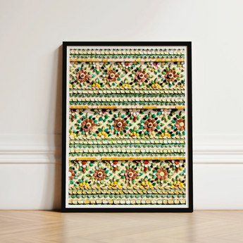 Framed Artwork Intricate Three-dimensional Floral Patterns Crafted Colorful Thai Temple Aesthetics, Mosaic