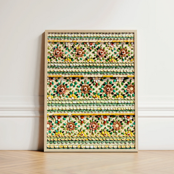 Rectangular Framed Artwork Intricate Floral Patterns Made Layered Thai Temple Aesthetics, Mosaic