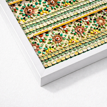 Vibrant Intricately Detailed Mosaic Artwork Floral Leaf Patterns Thai Temple Aesthetics