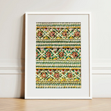 Flower Beds - Floral Thai Temple Mosaic Art Print / Canvas Framed Artwork Intricate Three-dimensional Floral Patterns Earthy Tones Thai