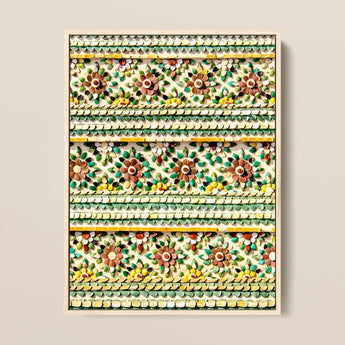 Flower Beds - Floral Thai Temple Mosaic Art Print / Canvas Framed Decorative Wall Art Intricate Floral Patterns Made Thai Temple