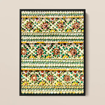 Flower Beds - Floral Thai Temple Mosaic Art Print / Canvas Framed Decorative Wall Art Intricate Three-dimensional Floral Patterns Thai