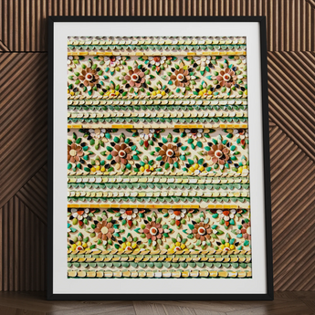 Flower Beds - Floral Thai Temple Mosaic Art Print / Canvas Framed Decorative Wall Art Piece Intricate Three-dimensional Floral Thai Temple