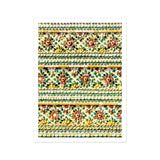 Flower Beds - Floral Thai Temple Mosaic Art Print, Decorative Floral Pattern Horizontal Stripes Brown Flowers Green