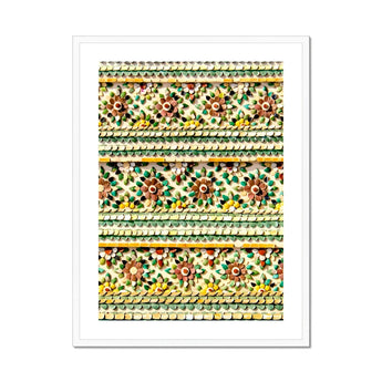 Flower Beds - Floral Thai Temple Mosaic Art Print, Decorative Floral Pattern Horizontal Stripes Roses Geometric Elements