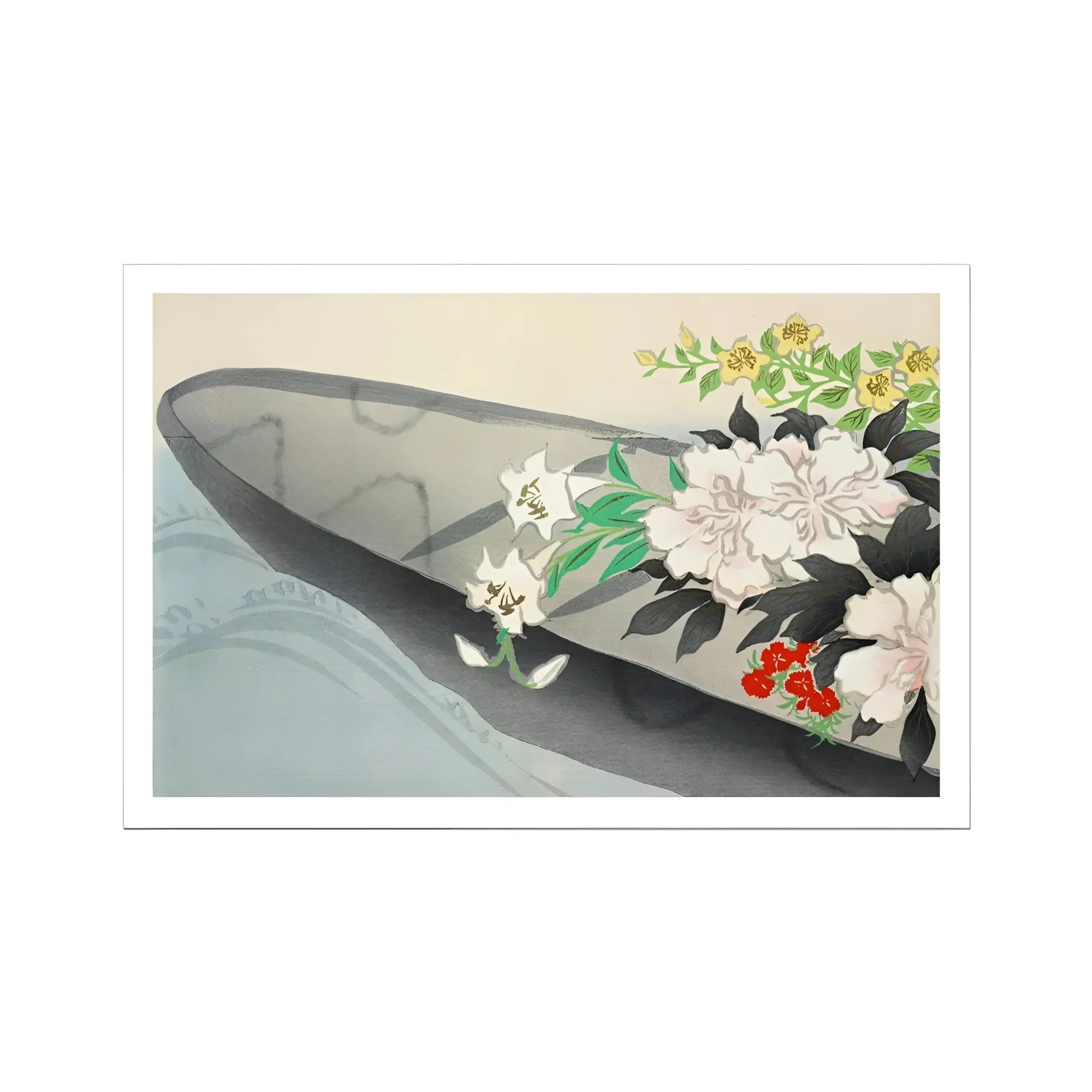 Flower Boat - Kamisaka Sekka Art Print, 36x24’’ / 92x61cm / Unframed, Floral Arrangement Dark Vessel