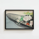 Black-framed Artwork Traditional Japanese-style Illustration Flowers Foliage Boat Kamisaka Sekka Charts, Tiger Lilies Arched, Ceremonial