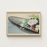 Framed Japanese-style Print Dark Gray Boat Adorned Delicate Kamisaka Sekka Charts, Tiger Lilies Arched, Ceremonial Hush