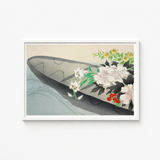 Framed Japanese-style Print Dark Gray Boat Adorned Delicate Kamisaka Sekka Charts, Tiger Lilies Arched, Ceremonial Hush