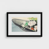 Flower Boat - Kamisaka Sekka Art Print / Canvas Black-framed Watercolor Illustration White Pink Peonies Charts, Tiger Lilies Arched,