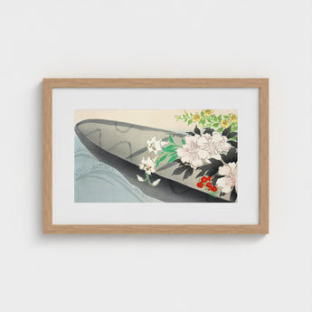 Flower Boat - Kamisaka Sekka Art Print / Canvas Framed Japanese-style Dark Gray Adorned Delicate Charts, Tiger Lilies Arched, Ceremonial