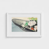Flower Boat - Kamisaka Sekka Art Print / Canvas White-framed Traditional Japanese-style Illustration Flowers Foliage Charts, Tiger Lilies