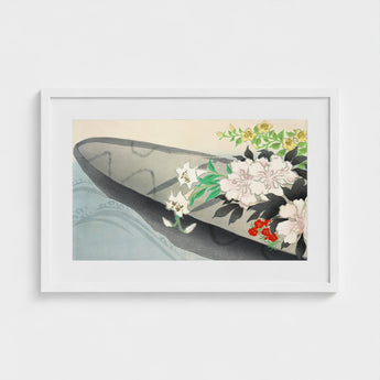 Flower Boat - Kamisaka Sekka Art Print / Canvas Framed Japanese-style Dark Gray Adorned Delicate Charts, Tiger Lilies Arched, Ceremonial