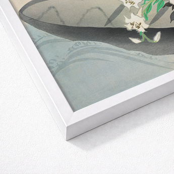 White Framed Art Print Delicate Watercolor-style Depiction Lilies Kamisaka Sekka Charts, Tiger Arched, Ceremonial Hush