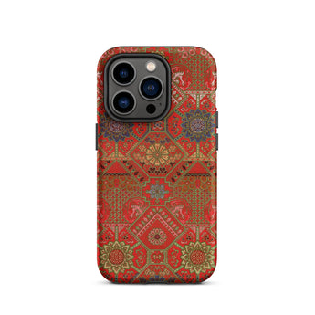 Flower Fan Pattern - G.a. Audsley Textile Art Iphone Case, 14 Pro / Matte, Red Patterned Phone Case
