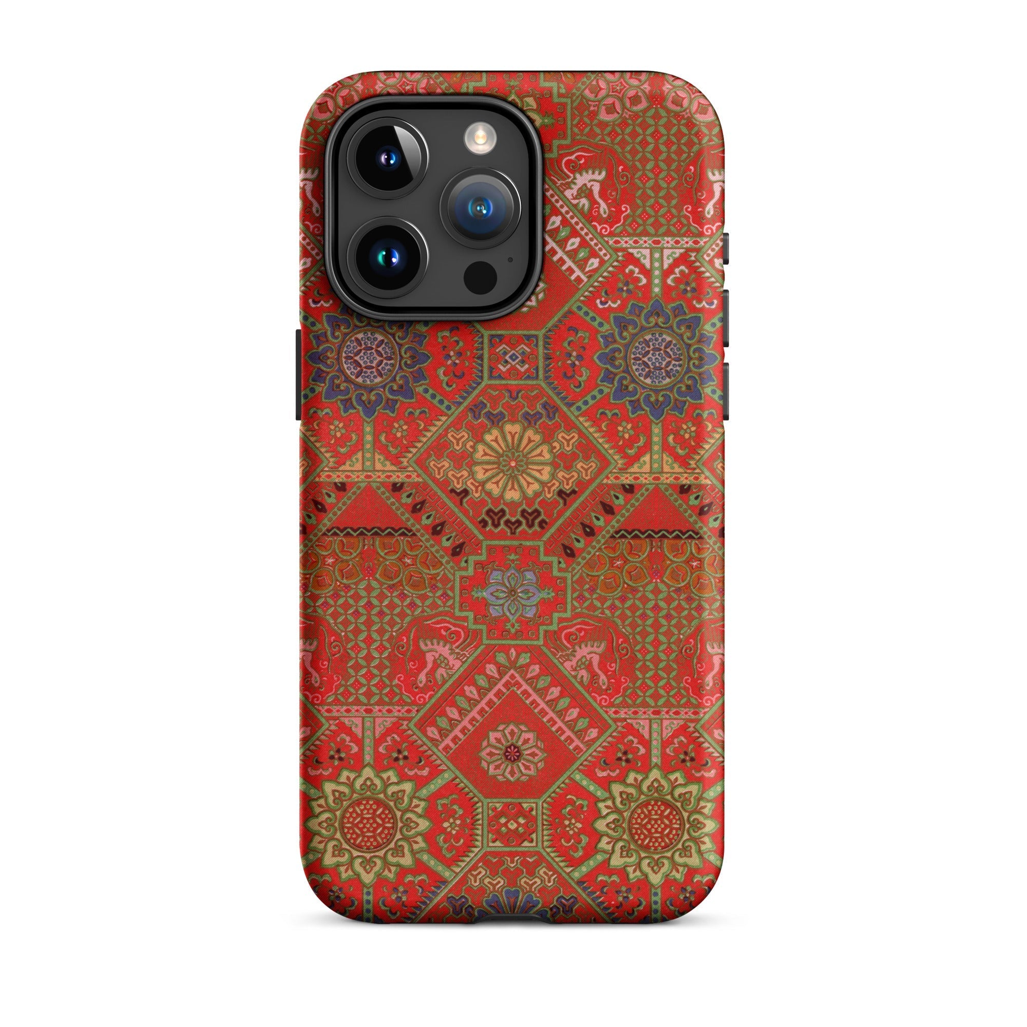 Flower Fan Pattern G.a. Audsley Textile Art Iphone Case, 15 Pro Max / Matte, Red Patterned Phone Case