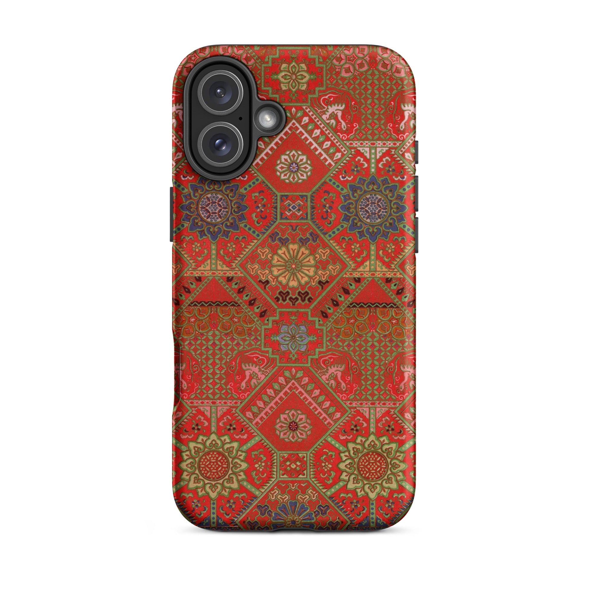 Flower Fan Pattern G.a. Audsley Textile Art Iphone Case, 16 Plus / Matte, Red Patterned Phone Case