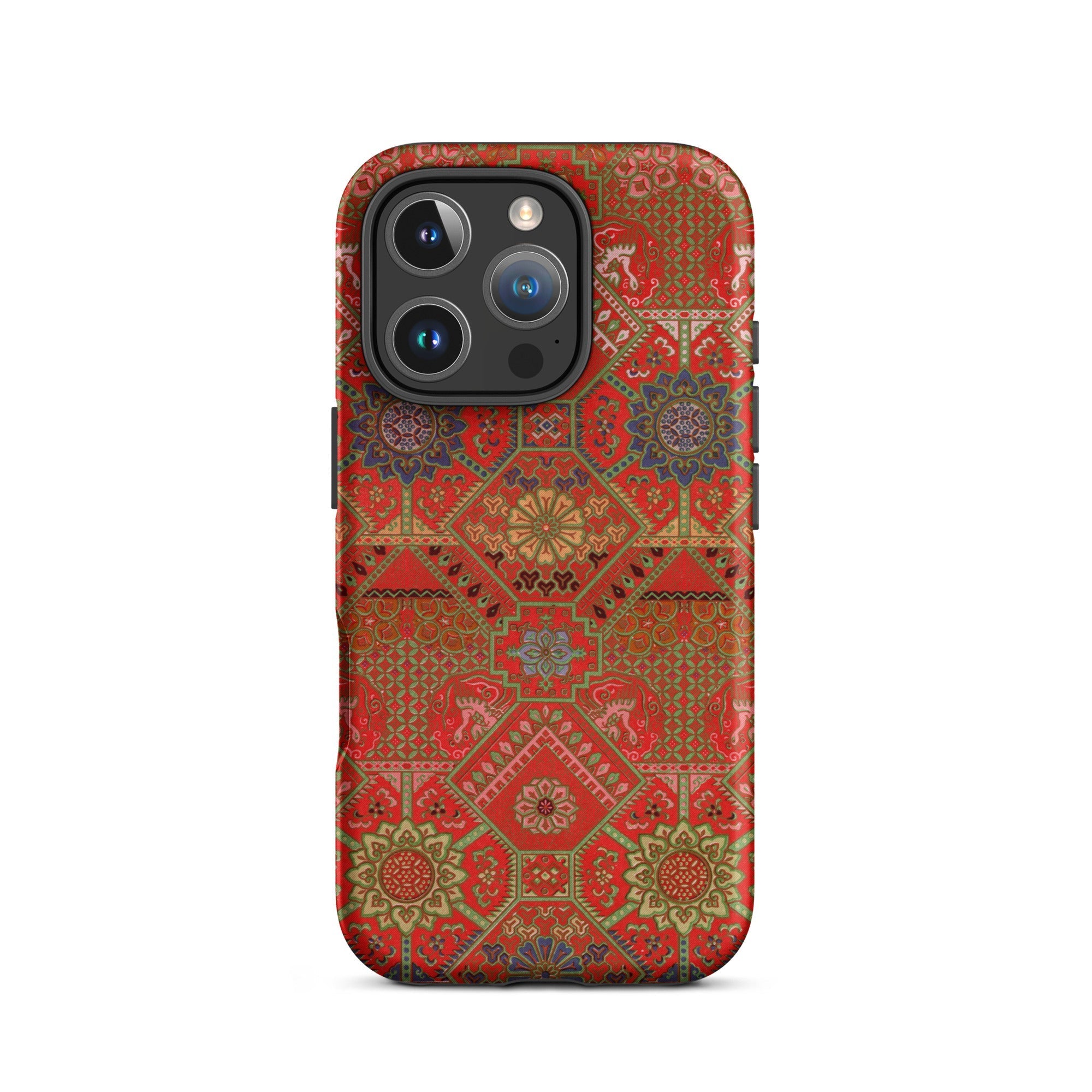 Flower Fan Pattern G.a. Audsley Textile Art Iphone Case, 16 Pro / Matte, Red Patterned Phone Case