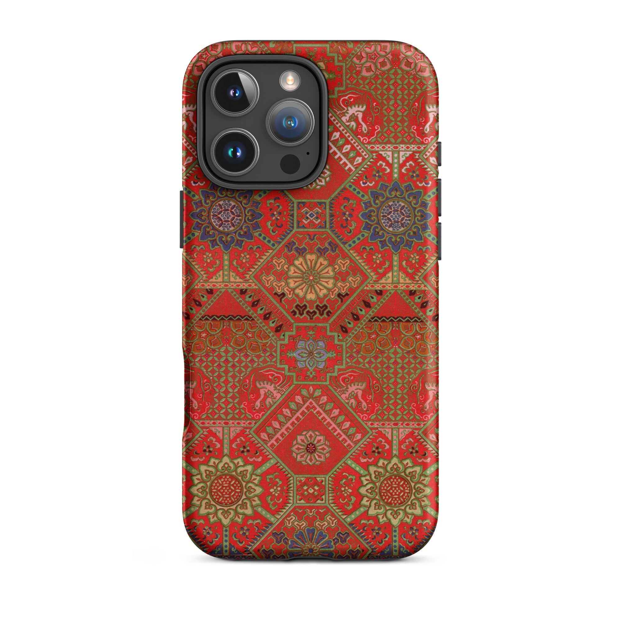 Flower Fan Pattern - G.a. Audsley Textile Art Iphone Case, 16 Pro Max / Matte, Red Patterned Phone Case