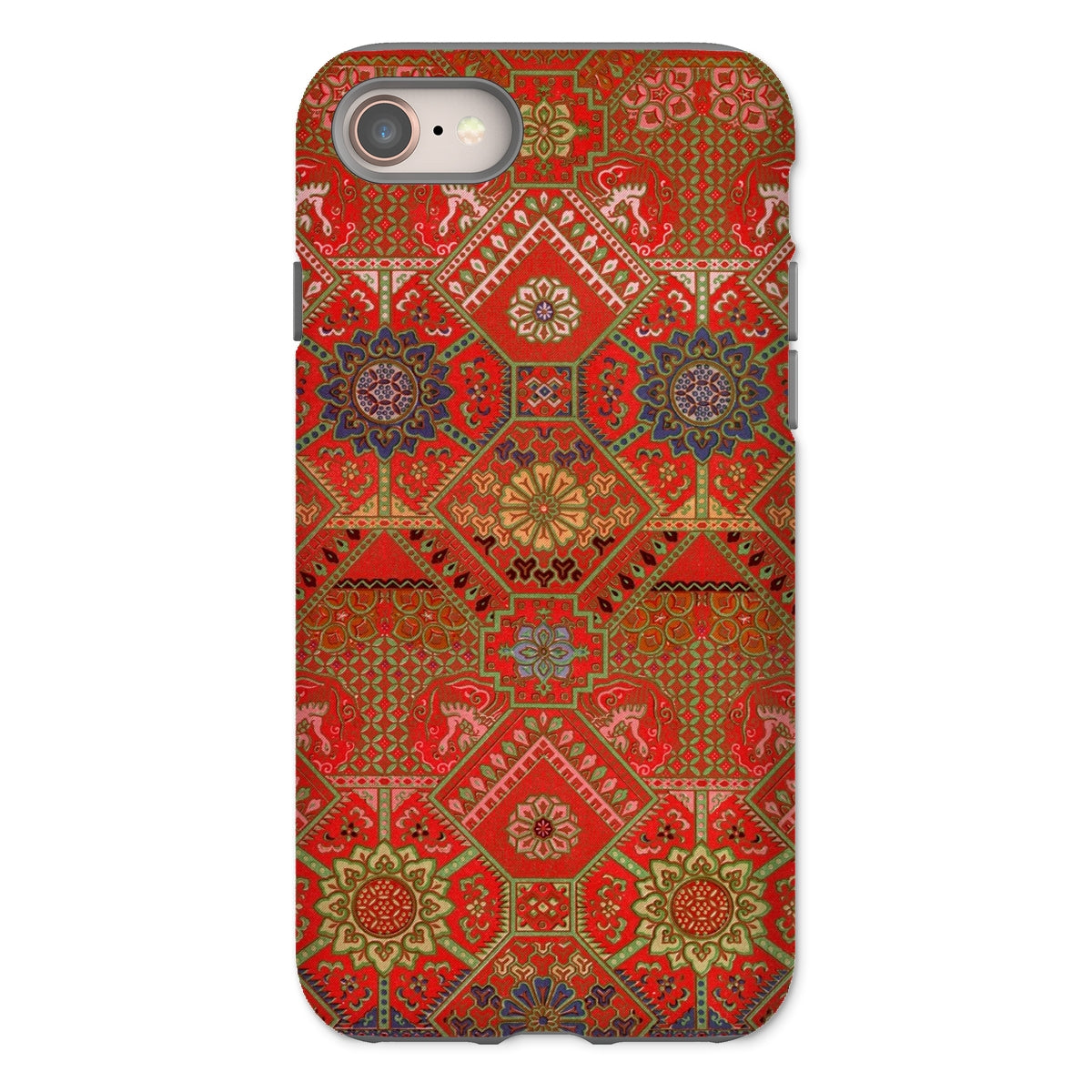 Flower Fan Pattern G.a. Audsley Textile Art Iphone Case, 8 / Matte, Phone Case Ornate Red Gold Persian Style Pattern Geometric