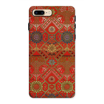 Flower Fan Pattern - G.a. Audsley Textile Art Iphone Case, 8 Plus / Matte, Phone Case Ornate Red Gold Persian Carpet Pattern
