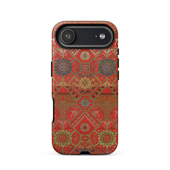 Flower Fan Pattern - G.a. Audsley Textile Art Phone Case Iphone 17 Air / Matte Red Gold Patterned Floral Designs Made, Infinite Garden